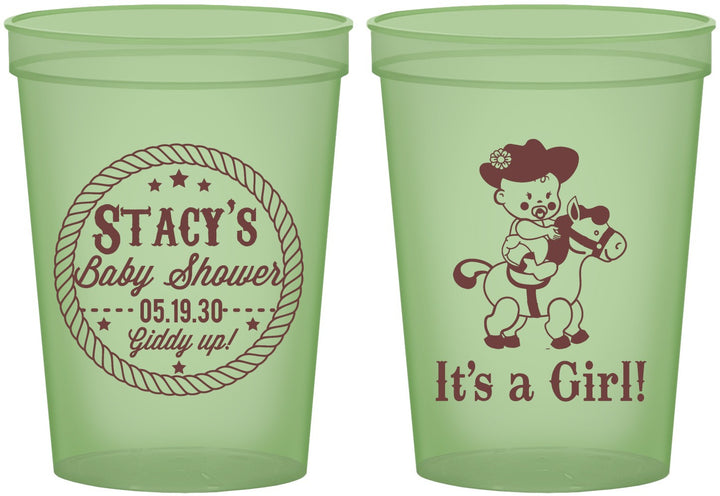 Custom Baby Shower 16 oz Glow In The Dark Cups - Horse It’s A Girl | 90077