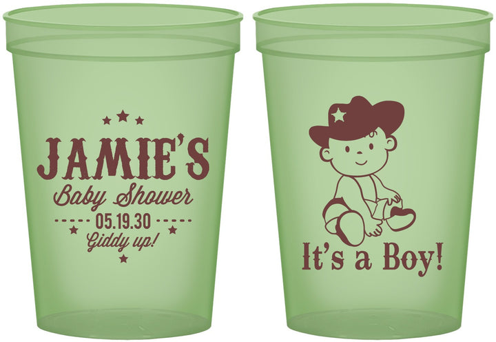 Custom Baby Shower 16 oz Glow In The Dark Cups - Cowboy It’s A Boy | 90078