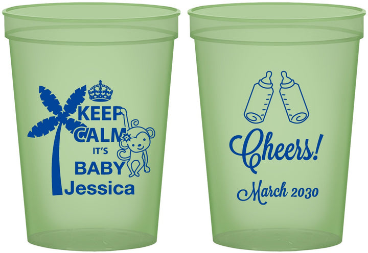 Custom Baby Shower 16 oz Glow In The Dark Cups - Baby Monkey | 90082