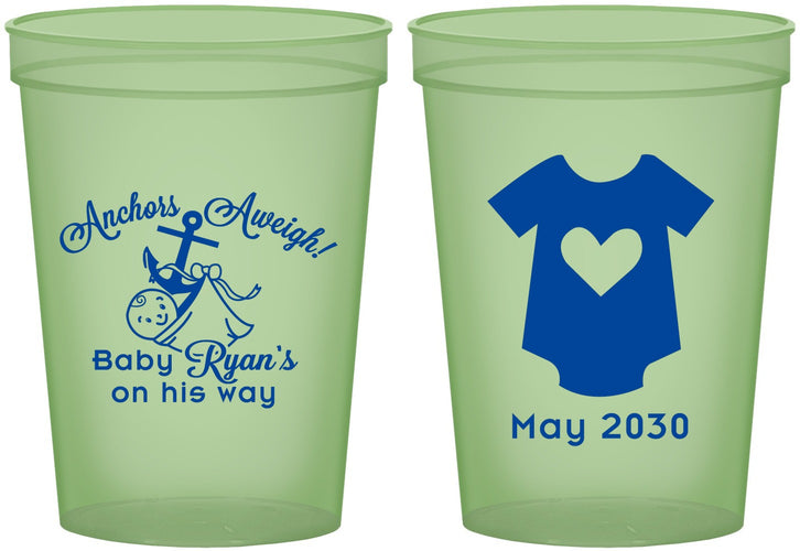 Custom Baby Shower 16 oz Glow In The Dark Cups - Nautical Anchors Aweigh | 90083