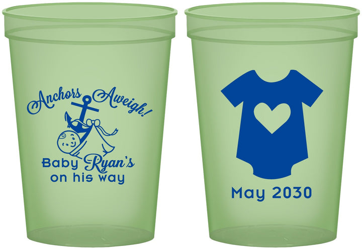 Custom Baby Shower 16 oz Glow In The Dark Cups - Nautical Anchors Aweigh | 90083