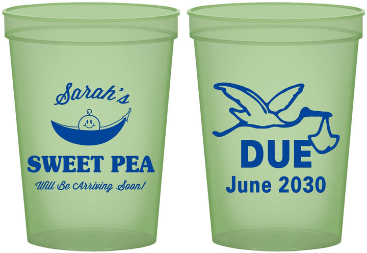 Custom Baby Shower 16 oz Glow In The Dark Cups - Sweat Pea Stork | 90084