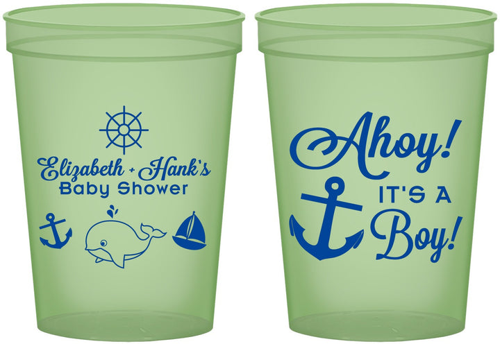 Custom Baby Shower 16 oz Glow In The Dark Cups - Nautical Ahoy It’s A Boy | 90093