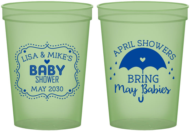 Custom Baby Shower 16 oz Glow In The Dark Cups - April Showers May Babies | 90096