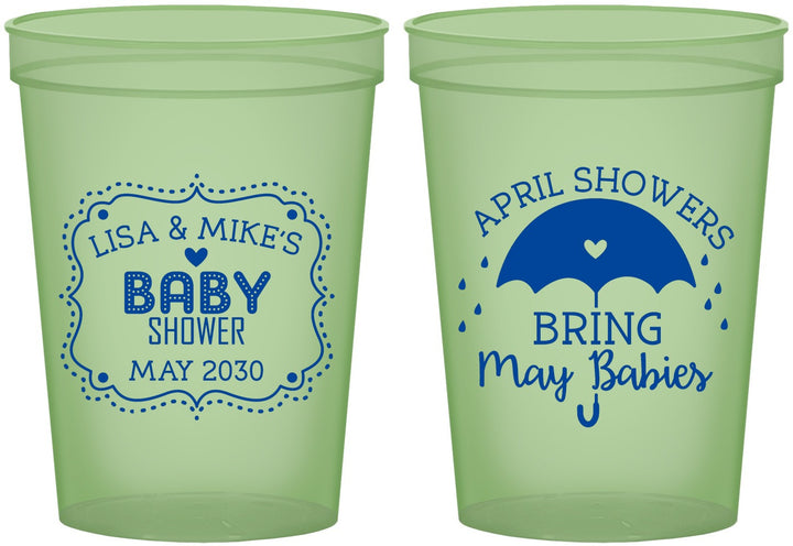 Custom Baby Shower 16 oz Glow In The Dark Cups - April Showers May Babies | 90096