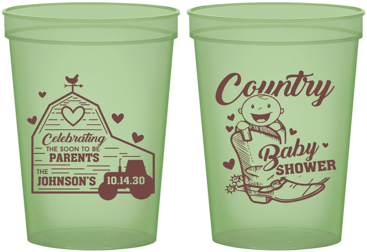 Custom Baby Shower 16 oz Glow In The Dark Cups - Farm Tractor Country | 90102