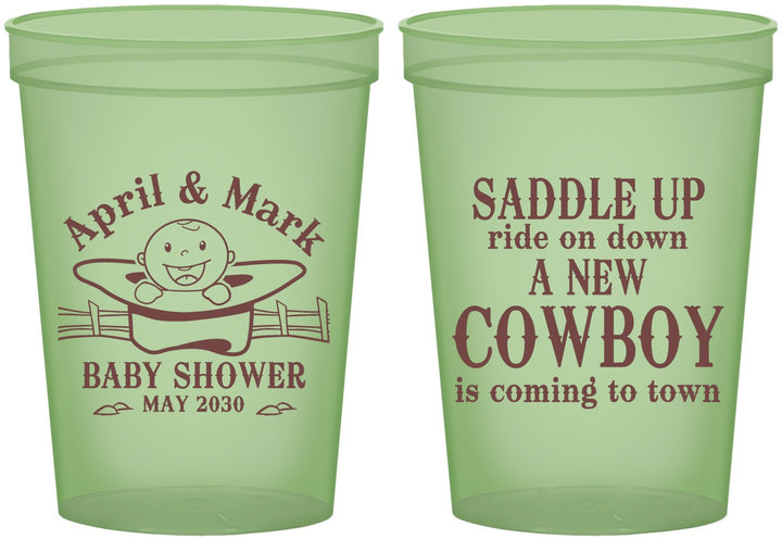 Custom Baby Shower 16 oz Glow In The Dark Cups - New Cowboy | 90104