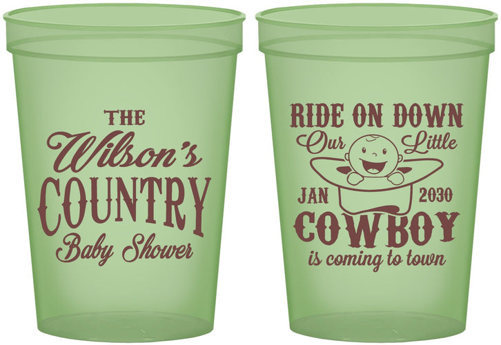 Custom Baby Shower 16 oz Glow In The Dark Cups - Cowboy Coming To Town | 90105