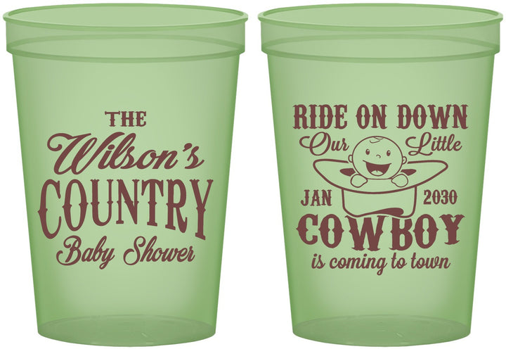 Custom Baby Shower 16 oz Glow In The Dark Cups - Cowboy Coming To Town | 90105