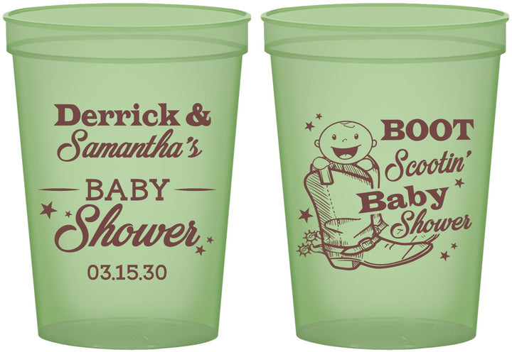 Custom Baby Shower 16 oz Glow In The Dark Cups - Boot Scootin | 90106