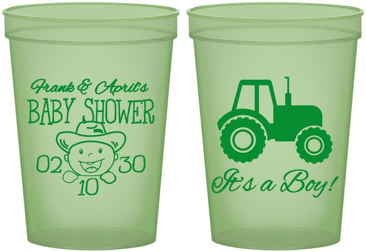 Custom Baby Shower 16 oz Glow In The Dark Cups - Tractor | 90109