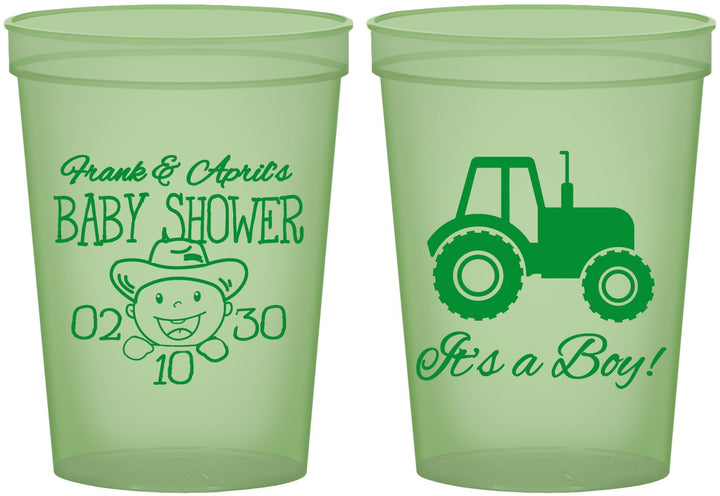 Custom Baby Shower 16 oz Glow In The Dark Cups - Tractor | 90109