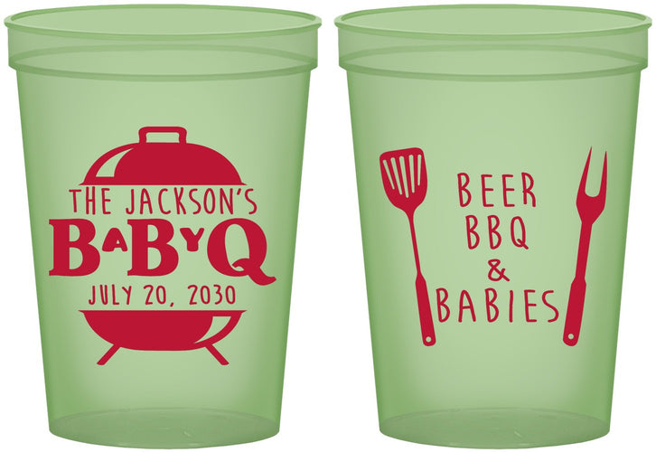 Custom Baby Shower 16 oz Glow In The Dark Cups - Beers Bbq Babies | 90112