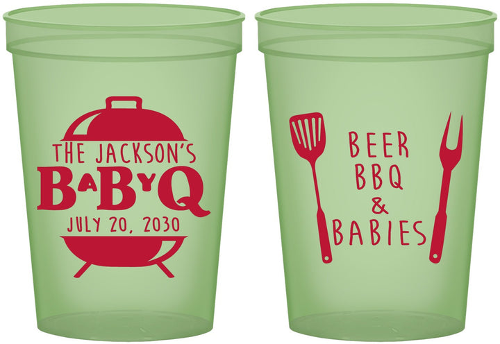Custom Baby Shower 16 oz Glow In The Dark Cups - Beers Bbq Babies | 90112