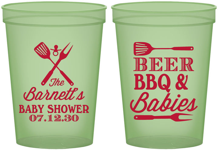 Custom Baby Shower 16 oz Glow In The Dark Cups - Beers Bbq Babies | 90113