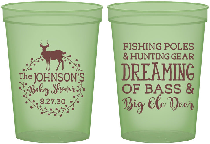 Custom Baby Shower 16 oz Glow In The Dark Cups - Fishing Hunting | 90119