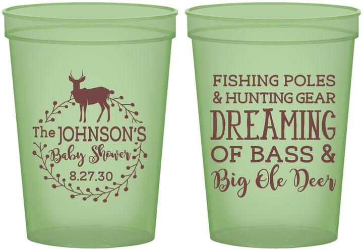 Custom Baby Shower 16 oz Glow In The Dark Cups - Fishing Hunting | 90119