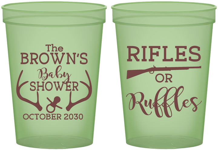 Custom Baby Shower 16 oz Glow In The Dark Cups - Rifles Or Ruffles | 90122