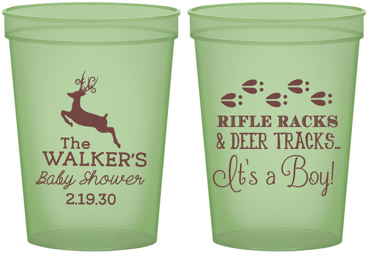 Custom Baby Shower 16 oz Glow In The Dark Cups - Rifle Racks Deer Tracks | 90128