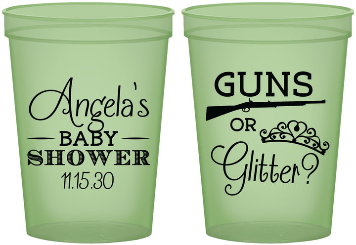Custom Baby Shower 16 oz Glow In The Dark Cups - Guns Or Glitter | 90130