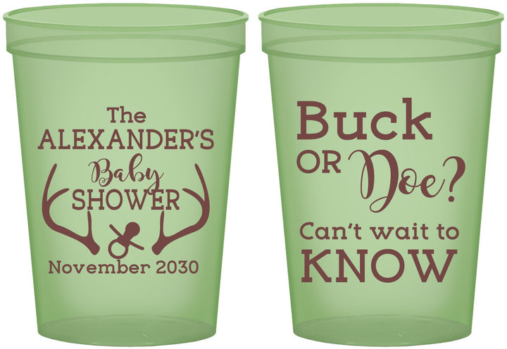 Custom Baby Shower 16 oz Glow In The Dark Cups - Gender Reveal Buck Or Doe | 90131