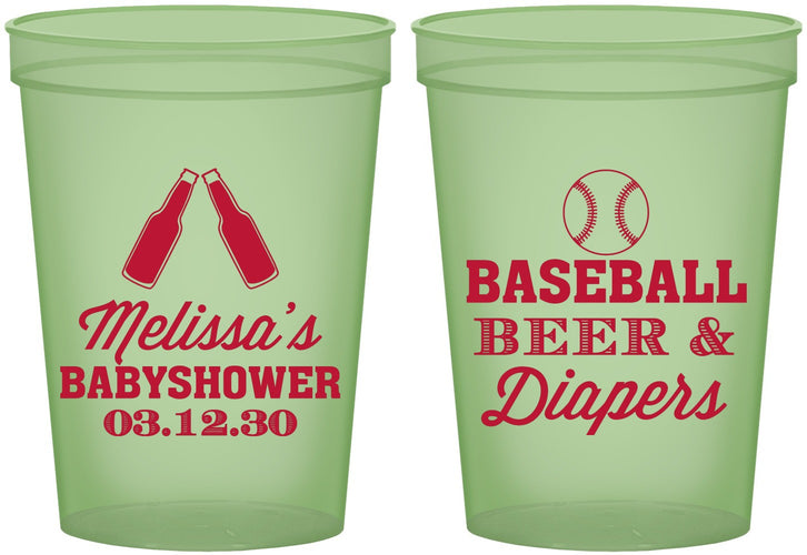 Custom Baby Shower 16 oz Glow In The Dark Cups - Baseball Beer Diapers | 90132