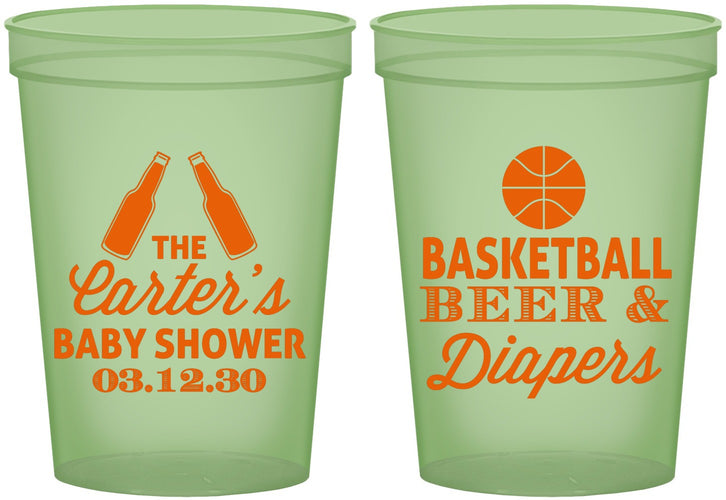 Custom Baby Shower 16 oz Glow In The Dark Cups - Basketball Beer Diapers | 90133