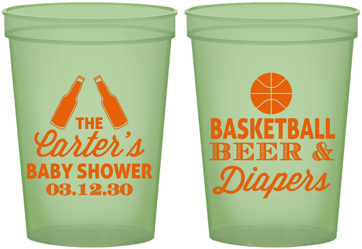 Custom Baby Shower 16 oz Glow In The Dark Cups - Basketball Beer Diapers | 90133