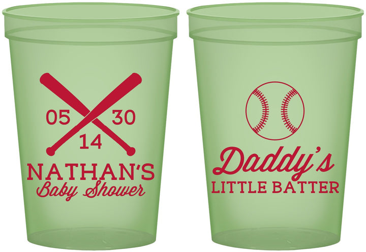 Custom Baby Shower 16 oz Glow In The Dark Cups - Baseball Little Batter | 90136