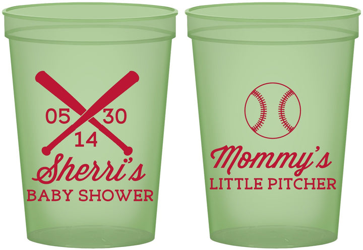 Custom Baby Shower 16 oz Glow In The Dark Cups - Baseball Little Pitcher | 90137