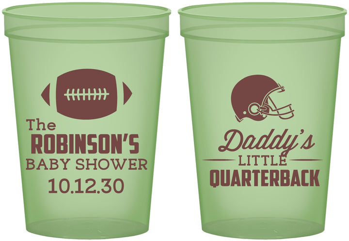 Custom Baby Shower 16 oz Glow In The Dark Cups - Football Little Quarterback | 90138