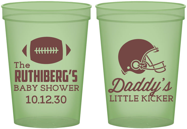 Custom Baby Shower 16 oz Glow In The Dark Cups - Football Little Kicker | 90139