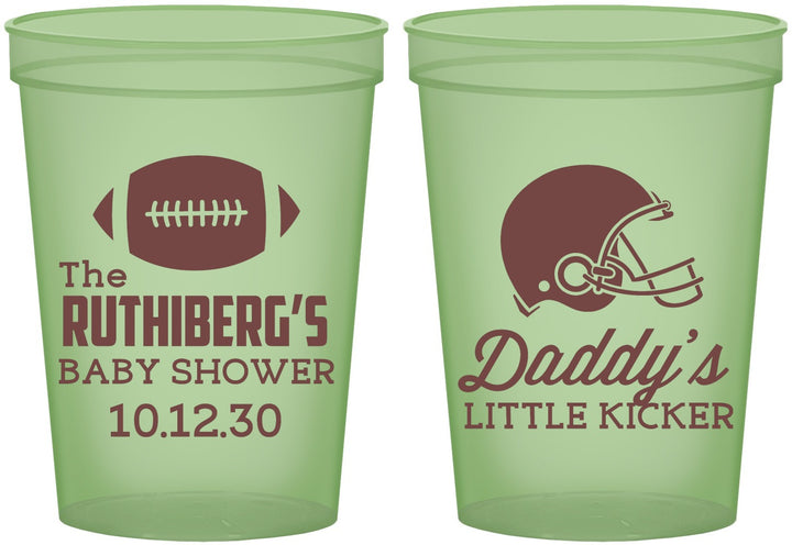 Custom Baby Shower 16 oz Glow In The Dark Cups - Football Little Kicker | 90139