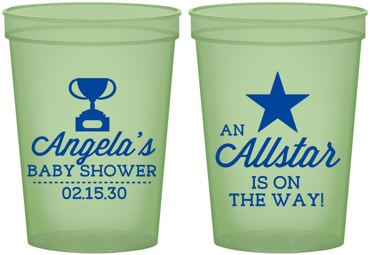 Custom Baby Shower 16 oz Glow In The Dark Cups - Allstar On The Way | 90140