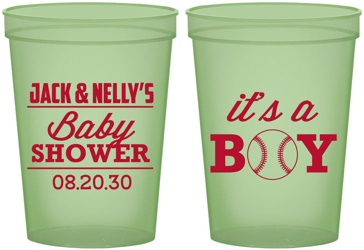 Custom Baby Shower 16 oz Glow In The Dark Cups - Baseball Its A Boy | 90143
