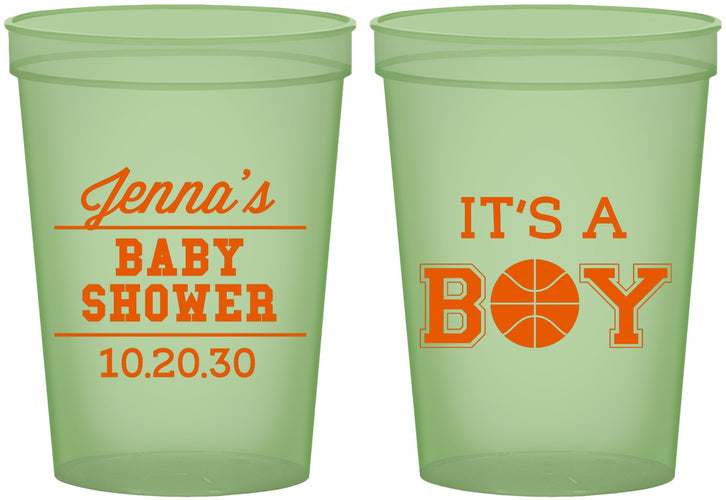 Custom Baby Shower 16 oz Glow In The Dark Cups - Basketball Its A Boy | 90144