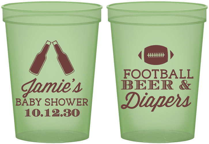 Custom Baby Shower 16 oz Glow In The Dark Cups - Football Beer Diapers | 90148