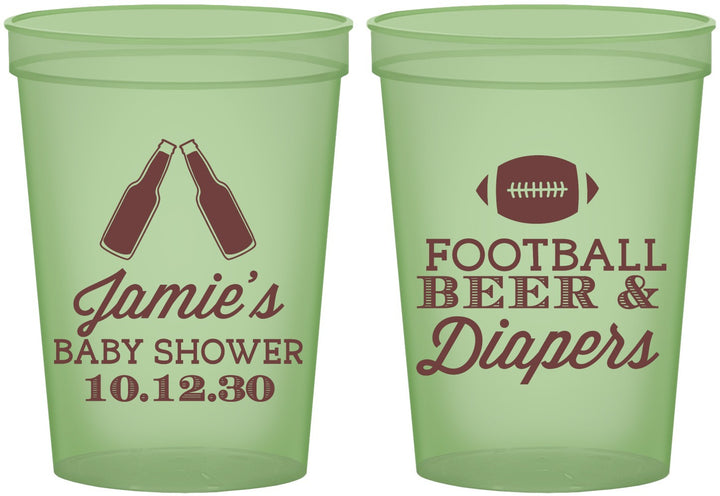 Custom Baby Shower 16 oz Glow In The Dark Cups - Football Beer Diapers | 90148