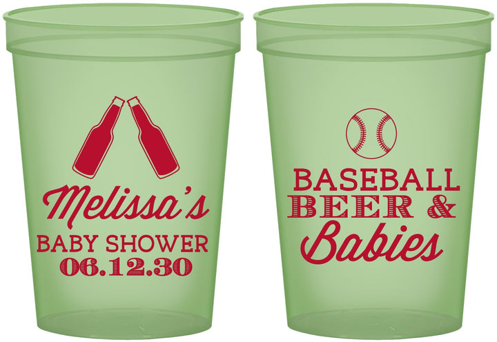 Custom Baby Shower 16 oz Glow In The Dark Cups - Baseball Beer Diapers | 90149
