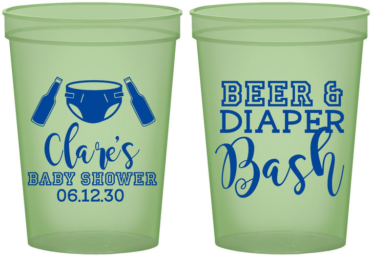 Custom Baby Shower 16 oz Glow In The Dark Cups - Beer Diapers Bash | 90151