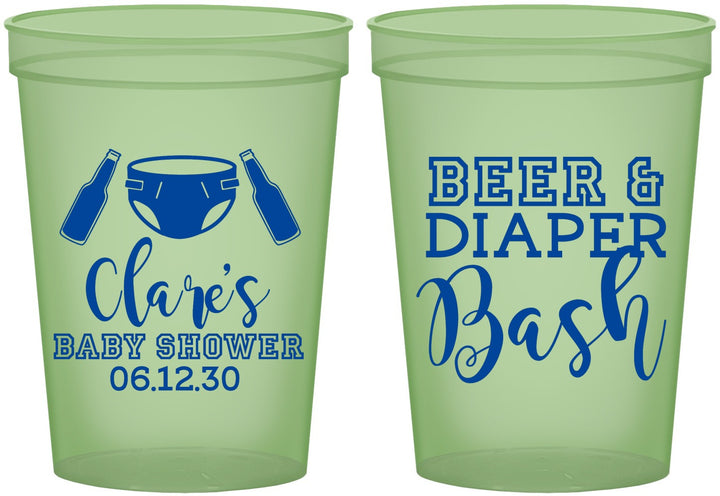 Custom Baby Shower 16 oz Glow In The Dark Cups - Beer Diapers Bash | 90151