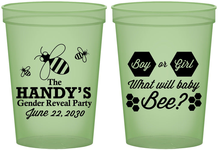 Custom Baby Shower 16 oz Glow In The Dark Cups - Gender Reveal Bee | 90152