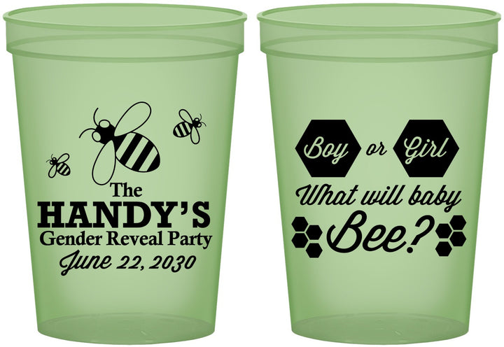 Custom Baby Shower 16 oz Glow In The Dark Cups - Gender Reveal Bee | 90152