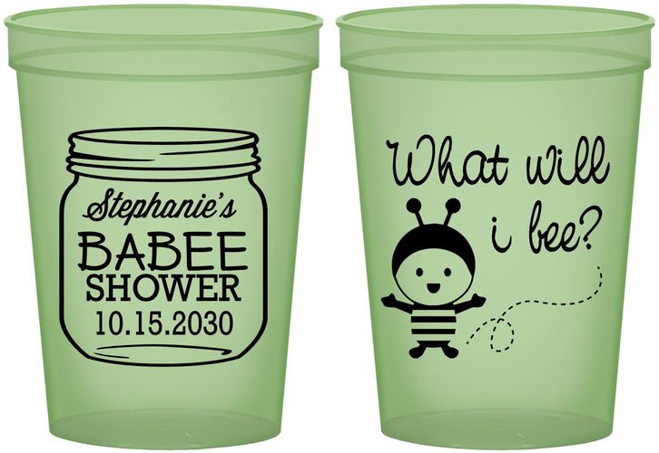 Custom Baby Shower 16 oz Glow In The Dark Cups - What Will I Bee | 90156