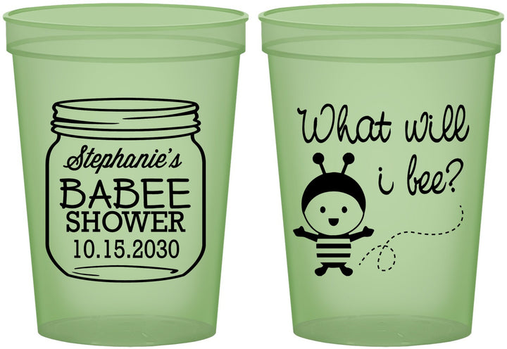 Custom Baby Shower 16 oz Glow In The Dark Cups - What Will I Bee | 90156