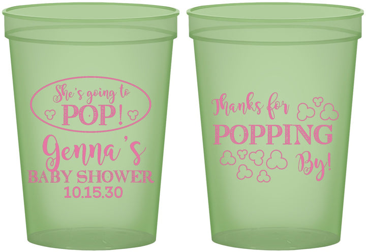 Custom Baby Shower 16 oz Glow In The Dark Cups - Popping By | 90158