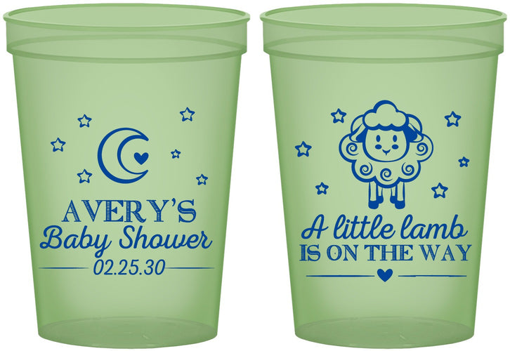 Custom Baby Shower 16 oz Glow In The Dark Cups - Little Lamb On The Way | 90167