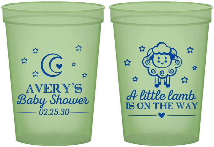 Custom Baby Shower 16 oz Glow In The Dark Cups - Little Lamb On The Way | 90167