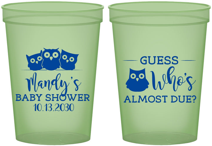 Custom Baby Shower 16 oz Glow In The Dark Cups - Owl Whos Almost Due | 90170