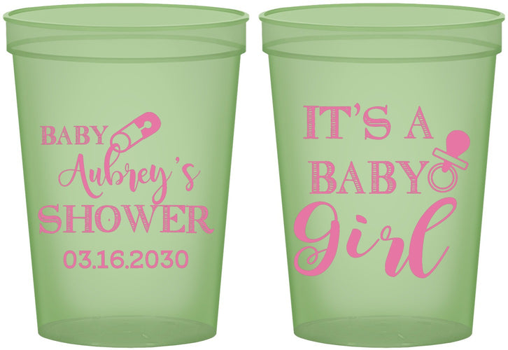 Custom Baby Shower 16 oz Glow In The Dark Cups - Baby Girl | 90171